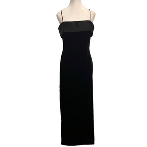 ALEX EVENINGS Women's size 10 Black Velvet Satin  Flap Maxi Evening Dress/Gown